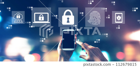 Internet network security concept with city lights at night 112679815