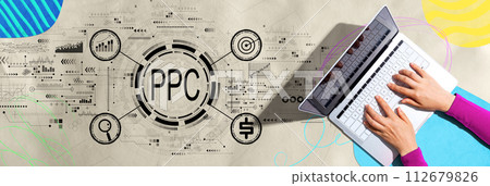 PPC - Pay per click concept with person using a laptop PPC - Pay per click concept with person using a laptop 112679826
