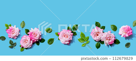 Pink roses with green leaves 112679829