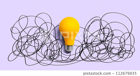 Clarifying complex ideas theme with light bulb Clarifying complex ideas theme with light bulb 112679835