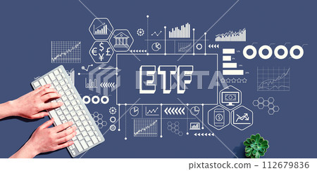 ETF theme with person using pc keyboard ETF theme with person using pc keyboard 112679836