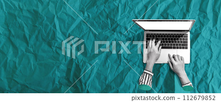 Person using a laptop computer - Photo collage Person using a laptop computer - Photo collage 112679852