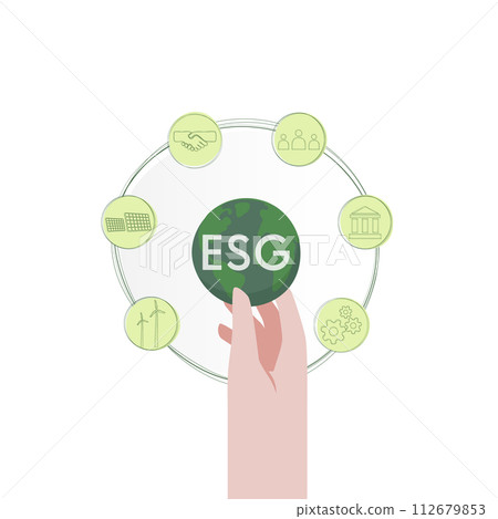 ESG as environmental, social and governance concept. Green ecology and alternative renewable energy. Flat Vector illustration. ESG as environmental, social and governance concept. Green ecology and alternative renewable energy. Flat Vector illustration. 112679853