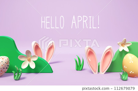 Hello April message with rabbit ears 112679879