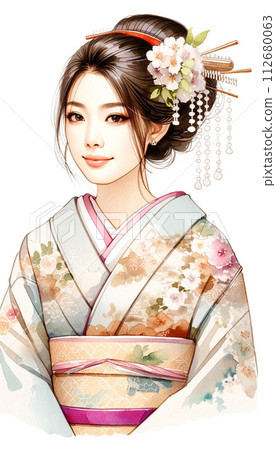 穿著和服的美麗日本女人 112680063