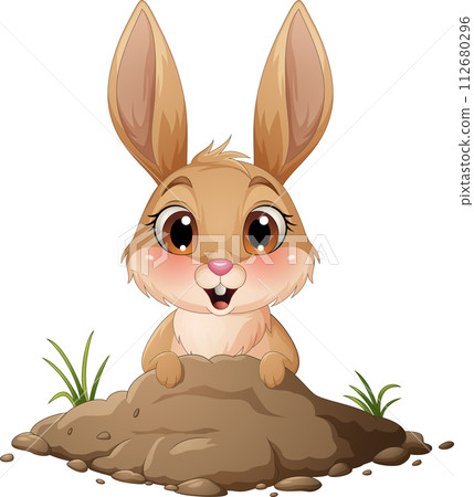 Cartoon rabbit emerged from the hole Cartoon rabbit emerged from the hole 112680296