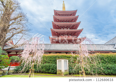春天的「東京」淺草寺和五層塔 112680618