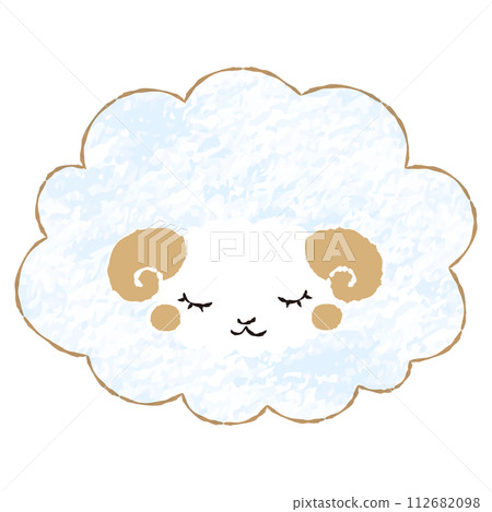 簡單可愛的色鉛筆筆觸，一隻閉著眼睛的毛茸茸的羊（正面） 112682098