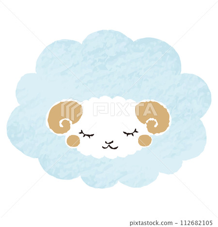 簡單可愛的色鉛筆筆觸，一隻閉著眼睛的毛茸茸的羊（正面） 112682105