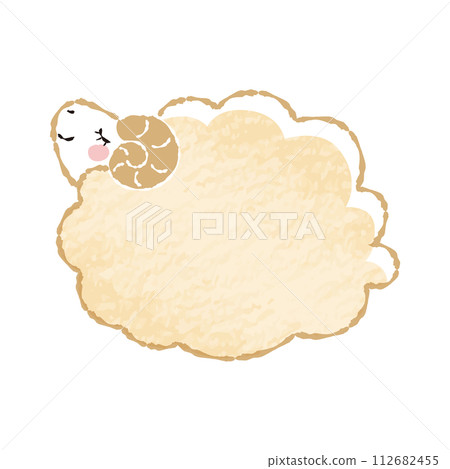 簡單可愛的彩色鉛筆觸摸毛茸茸的閉著眼睛的羊（側身） 112682455