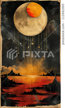 Abstract Tarot's Vibrant Visions, a Celestial Guide to Mystical Insight and Clarity 112682895