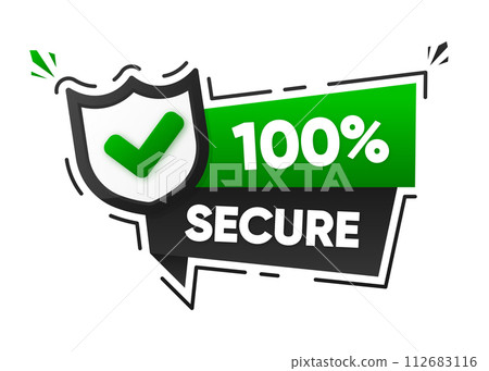 100 percent Secure banner vector isolated on white background. Flat badge or label of secured. Vector illustration. 100 percent Secure banner vector isolated on white background. Flat badge or label of secured. Vector illustration. 112683116