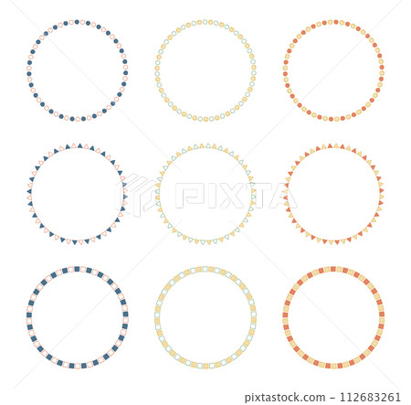Set of hand drawn circular frames, simple patterns, autumn color scheme Set of hand drawn circular frames, simple patterns, autumn color scheme 112683261