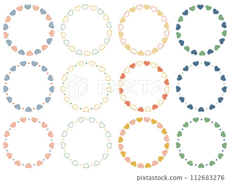 Hand drawn heart circular frame set, heart decorative frame, autumn color scheme Hand drawn heart circular frame set, heart decorative frame, autumn color scheme 112683276