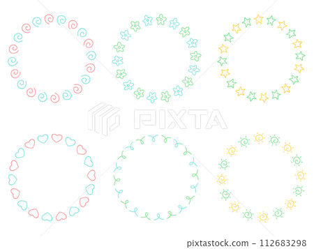 Set of hand drawn circular frames, simple patterns, spring color scheme Set of hand drawn circular frames, simple patterns, spring color scheme 112683298