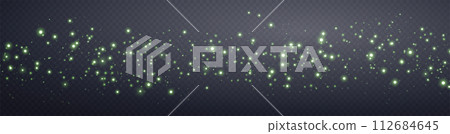 Green glittering dots, particles, stars magic sparks. Dust cloud flare light effect. Green luminous points with smoke. Vector particles on transparent background. Green glittering dots, particles, stars magic sparks. Dust cloud flare light effect. Green luminous points with smoke. Vector particles on transparent background. 112684645