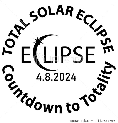 April 8th 2024 total solar eclipse icon. North American total solar eclipse sign. Solar Eclipse symbol.  Total Solar Eclipse 2024. flat style. 112684766
