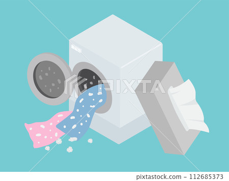 從洗衣機中取出的覆蓋著紙巾的衣物的圖像(等距樣式) 從洗衣機中取出的覆蓋著紙巾的衣物的圖像(等距樣式) 112685373