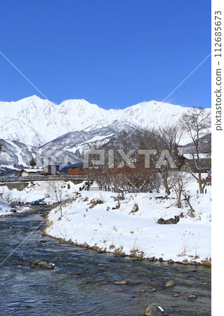 白馬村:大出公園和北阿爾卑斯山的雪景 白馬村:大出公園和北阿爾卑斯山的雪景 112685673