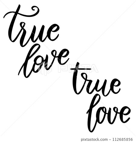 True love. Lettering phrase on white background. Design element for greeting card, t shirt, poster. Vector illustration 112685856