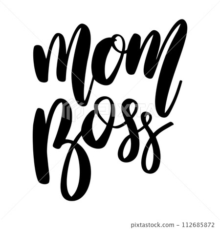 Mom boss. Lettering phrase on white background. Design element for greeting card, t shirt, poster. Vector illustration 112685872
