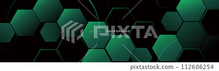 Abstract green hexagon texture background. Futuristic digital hi-technology banner. Modern minimal trendy horizontal. Vector illustration 112686254