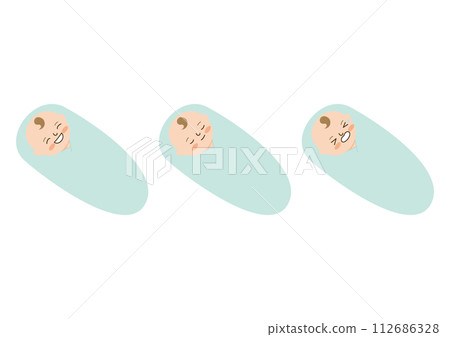 Swaddled baby, laughing, sleeping, crying expression set Swaddled baby, laughing, sleeping, crying expression set 112686328