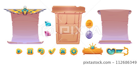 Egyptian game ui frame and button collection. 112686349