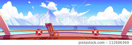 View from cruise ship on snowy mountain 112686369