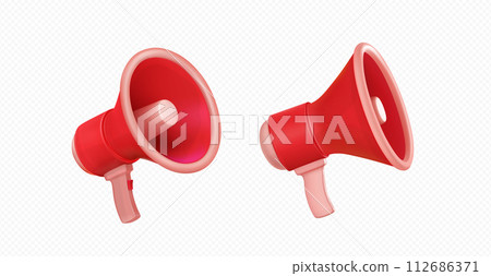 Red megaphone 3d in different angles Red megaphone 3d in different angles 112686371