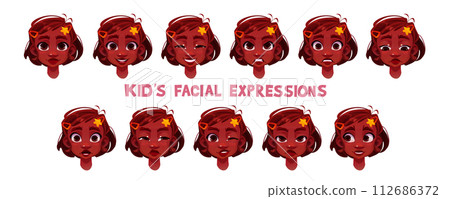 Kid girl face expression kit. Kid girl face expression kit. 112686372