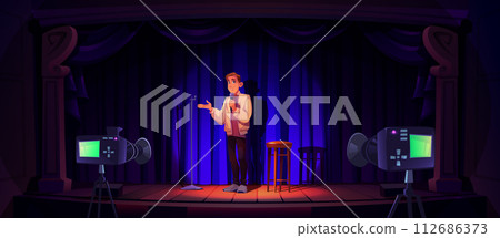 Man standup comedy performer on stage 112686373