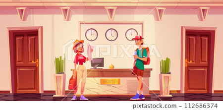 Hotel reception with registration desk and tourist 112686374