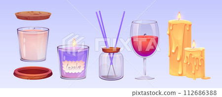 Aromatic candles set isolated on blue background 112686388