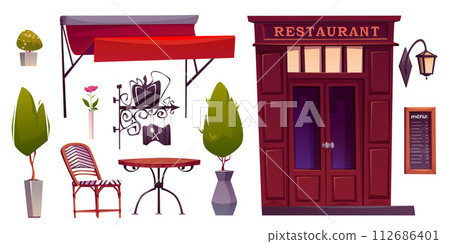 Restaurant outside elements set 112686401
