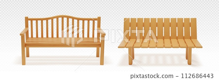 Wooden park or backyard bench front view. Wooden park or backyard bench front view. 112686443