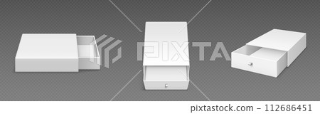 White empty open slide box with ribbon puller. 112686451