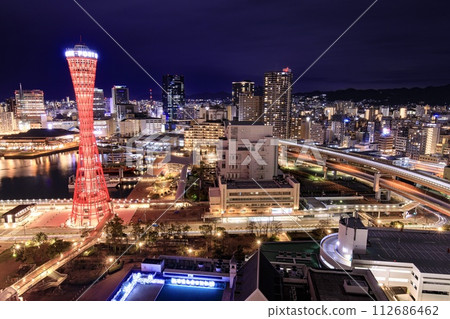 Night view of Kobe City, Kobe Port Tower and Kobe Harborland Night view of Kobe City, Kobe Port Tower and Kobe Harborland 112686462