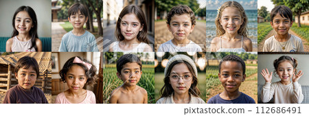 不同年齡、民族的孩子,鏡頭笑臉 不同年齡、民族的孩子,鏡頭笑臉 112686491