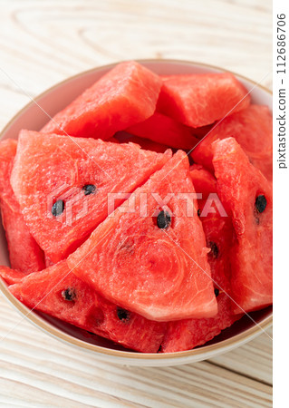 fresh watermelon sliced in bowl fresh watermelon sliced in bowl 112686706