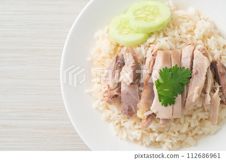 Hainanese Chicken Rice or steamed rice with chicken Hainanese Chicken Rice or steamed rice with chicken 112686961