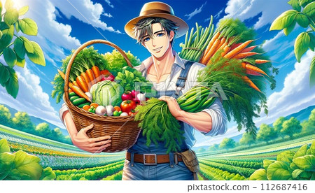 農夫提著一籃春菜 農夫提著一籃春菜 112687416