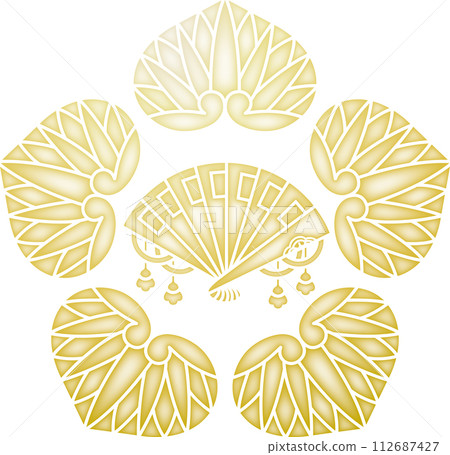 Family crest: five hollyhocks and cypress fan [gold] 112687427