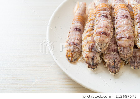 steamed crayfish or mantis shrimps or stomatopods 112687575