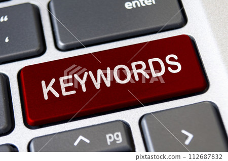 Keywords text on red laptop keyboard button. Lead generation and keywords search concept 112687832