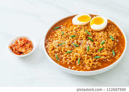 Korean instant noodles with egg 112687890