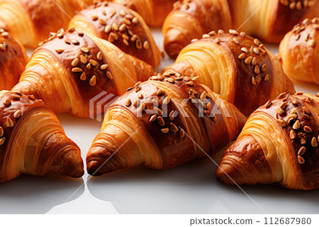 Pattern of fresh French croissants 112687980