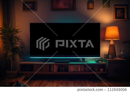 Mockup the TV to the room at home. Streaming service concept Mockup the TV to the room at home. Streaming service concept 112688006