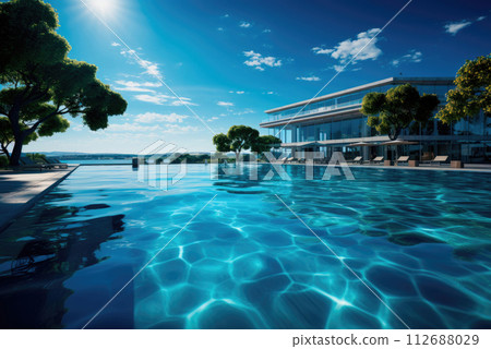 Outdoor swimming pool with clear water in the villa Outdoor swimming pool with clear water in the villa 112688029