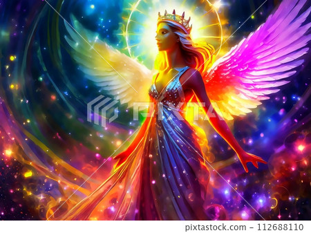 張開翅膀的美麗女神的剪影[AI生成圖像] 112688110